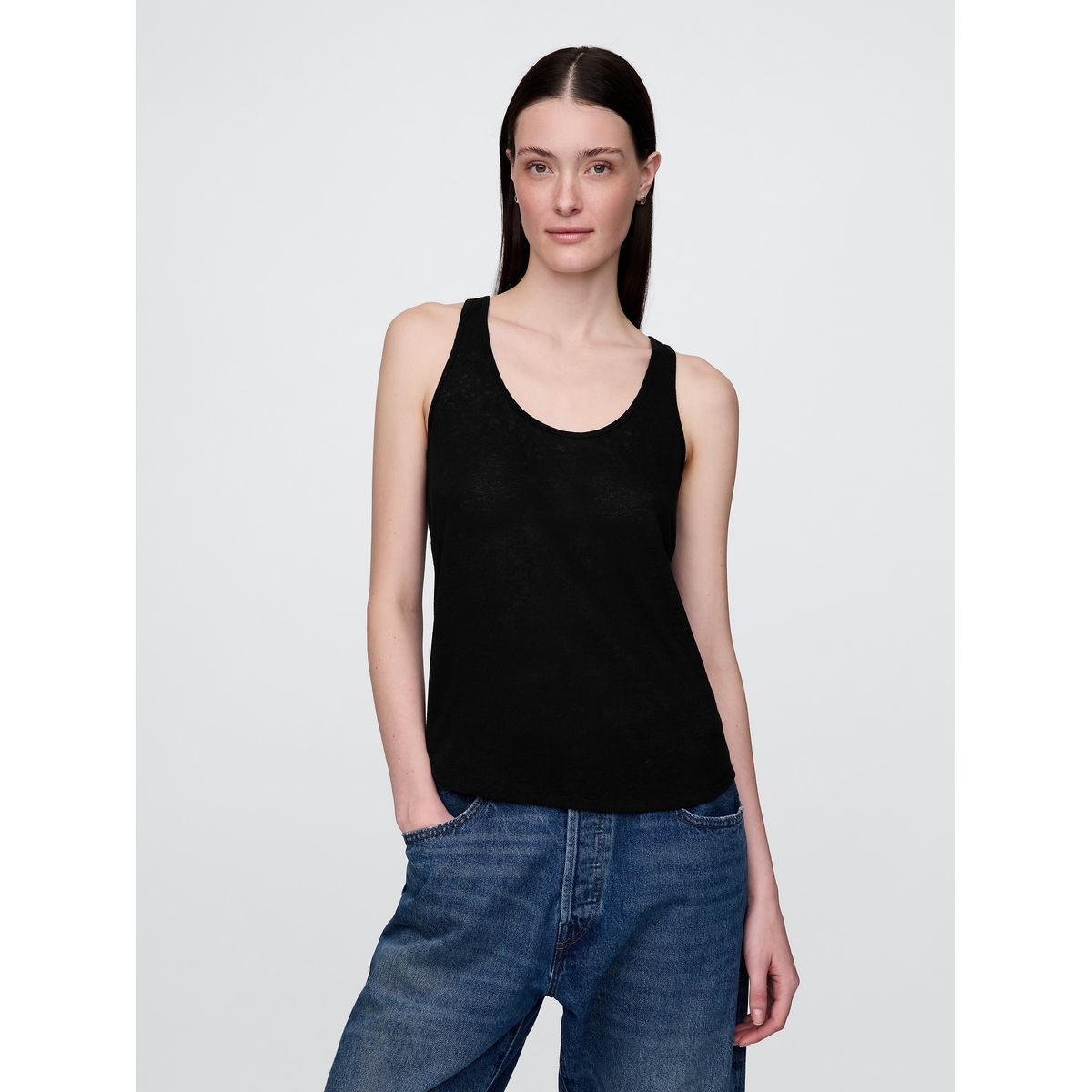 GAP - Polera Mujer Lino Racerback Sin Manga Negro Gap