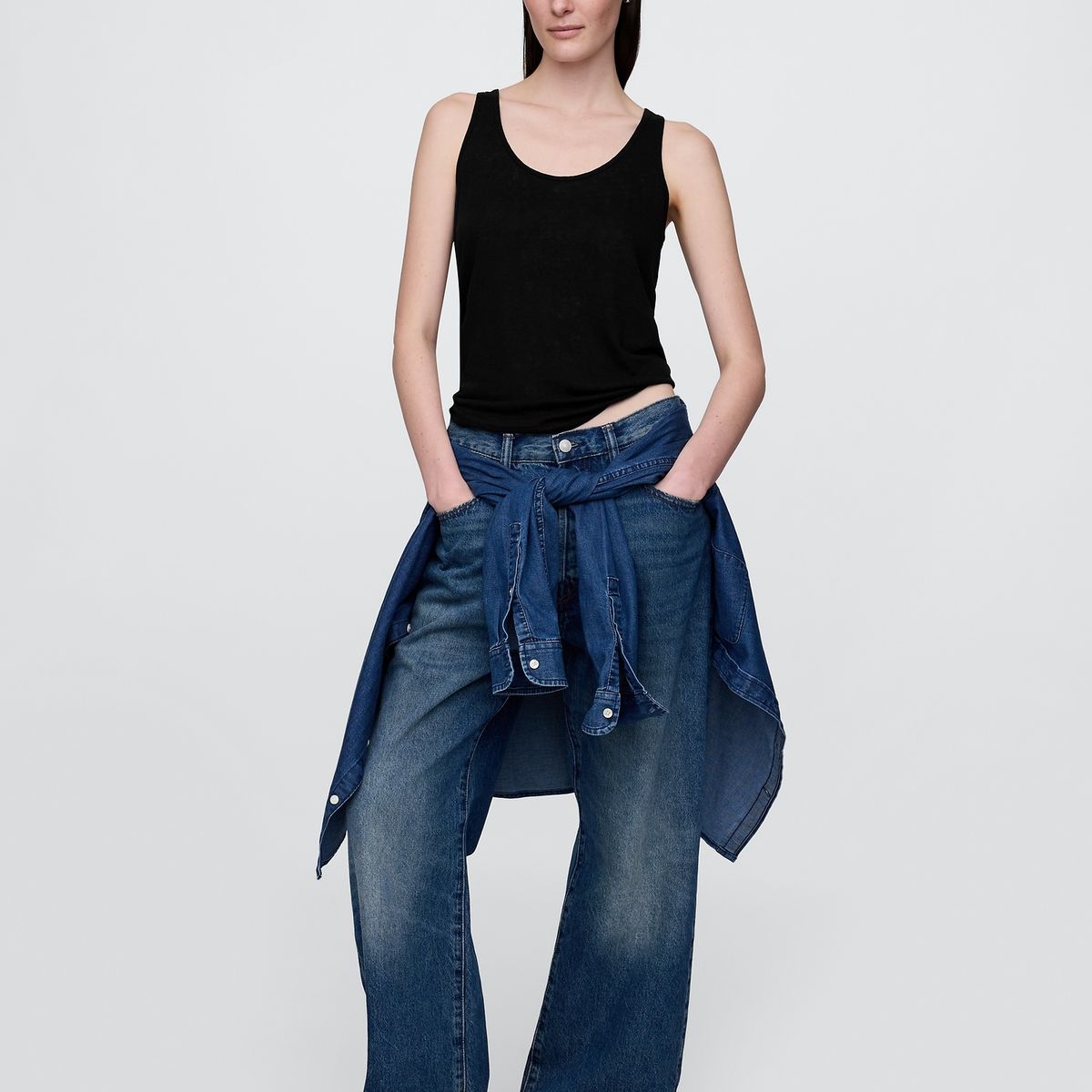 GAP - Polera Mujer Lino Racerback Sin Manga Negro Gap