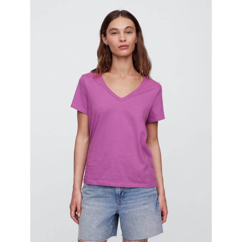 GAP - Polera Mujer Cuello V Light Manga Corta Morado Gap