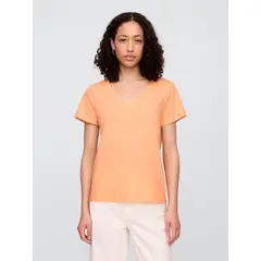 GAP - Polera Mujer Cuello V Manga Corta Naranjo