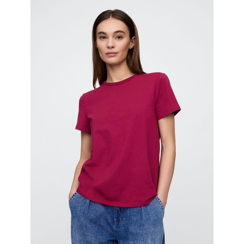 GAP - Polera Mujer Crew Solid Manga Corta Burdeo Gap