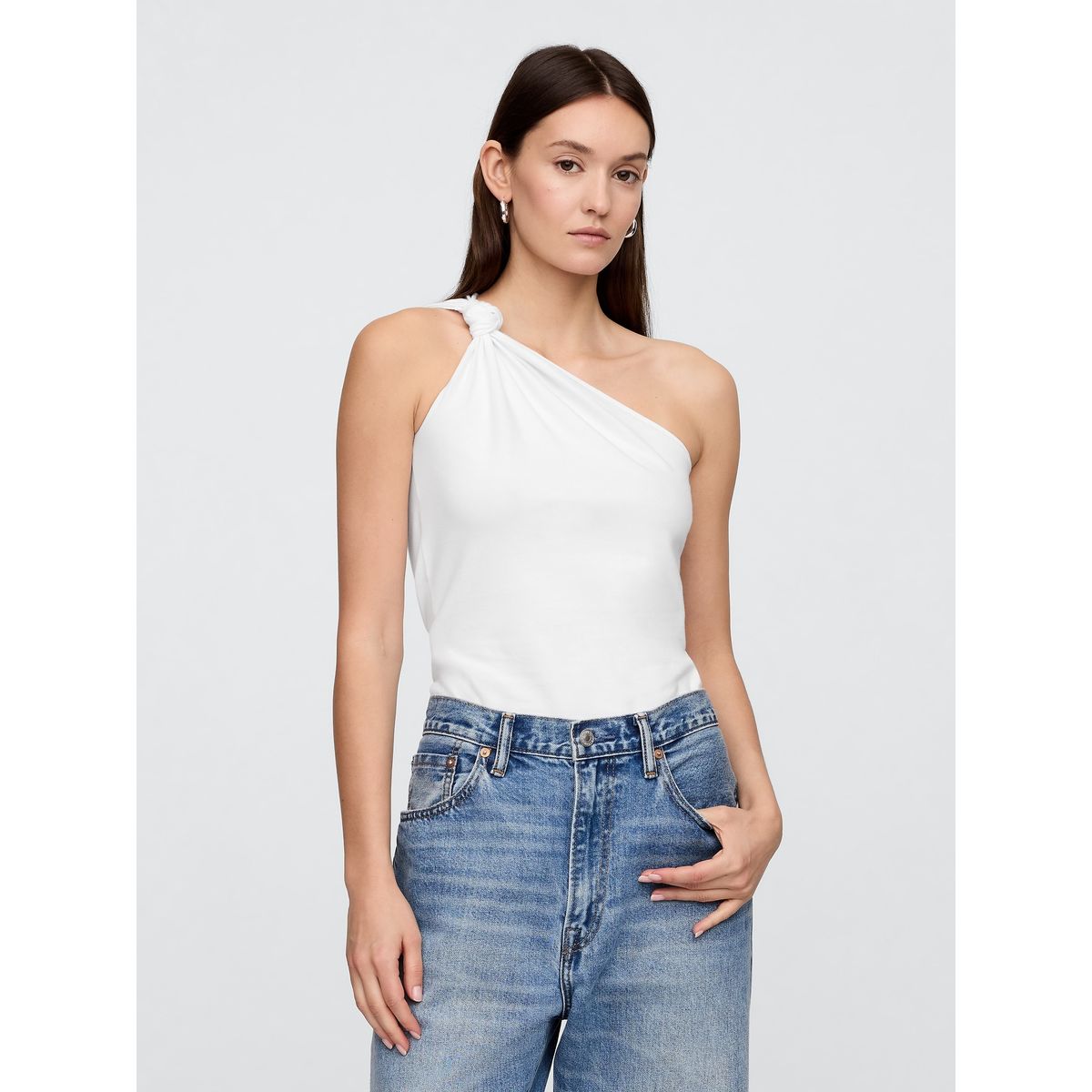 GAP - Polera Mujer One Shoulder Knotted Sin Manga Blanco Gap