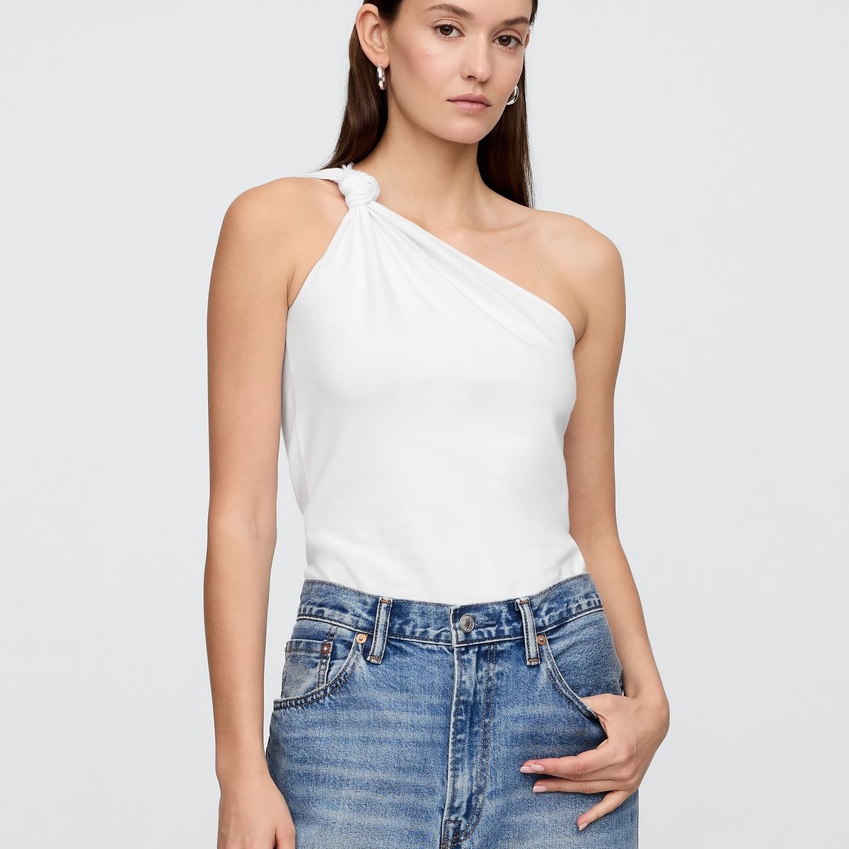 GAP - Polera Mujer One Shoulder Knotted Sin Manga Blanco Gap