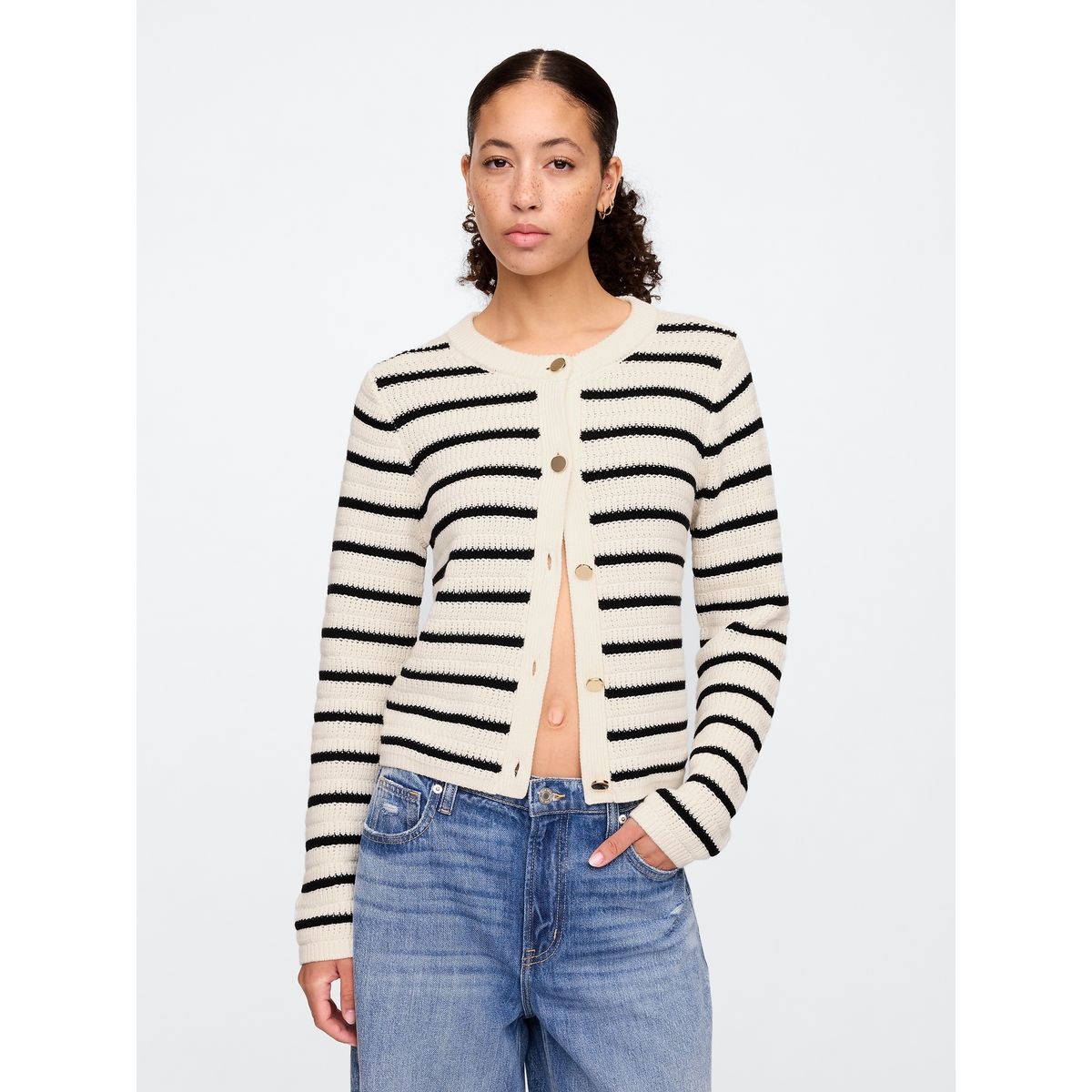 GAP - Sweater Cárdigan Mujer Striped Stitch Negro Gap