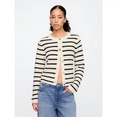 GAP - Sweater Cárdigan Mujer Striped Stitch Negro