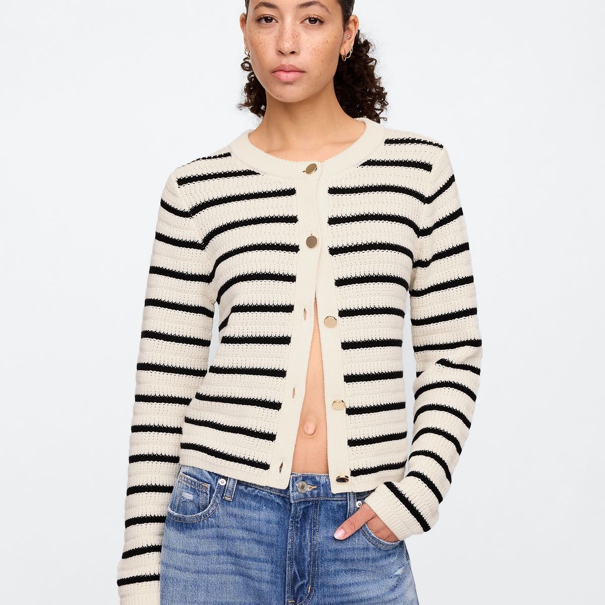 GAP - Sweater Cárdigan Mujer Striped Stitch Negro Gap
