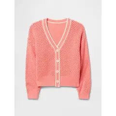 GAP - Sweater Cárdigan Niña Crochet Rosado