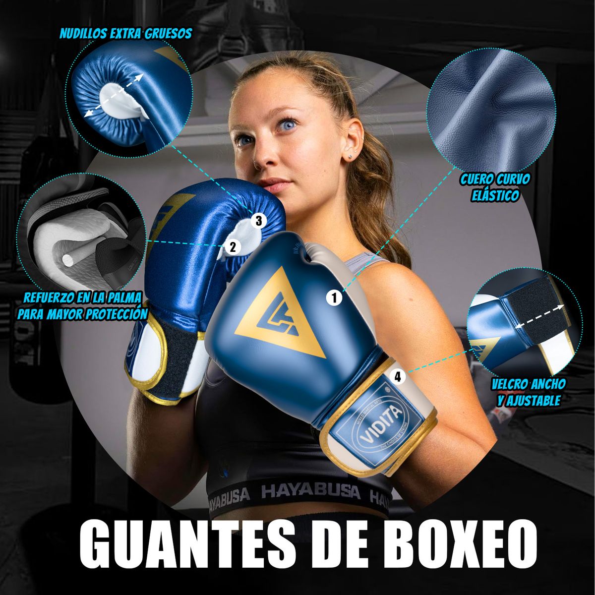 REBONEC - Guantes De Boxeo Profesionales Boxing Con Velcro 12oz Azul