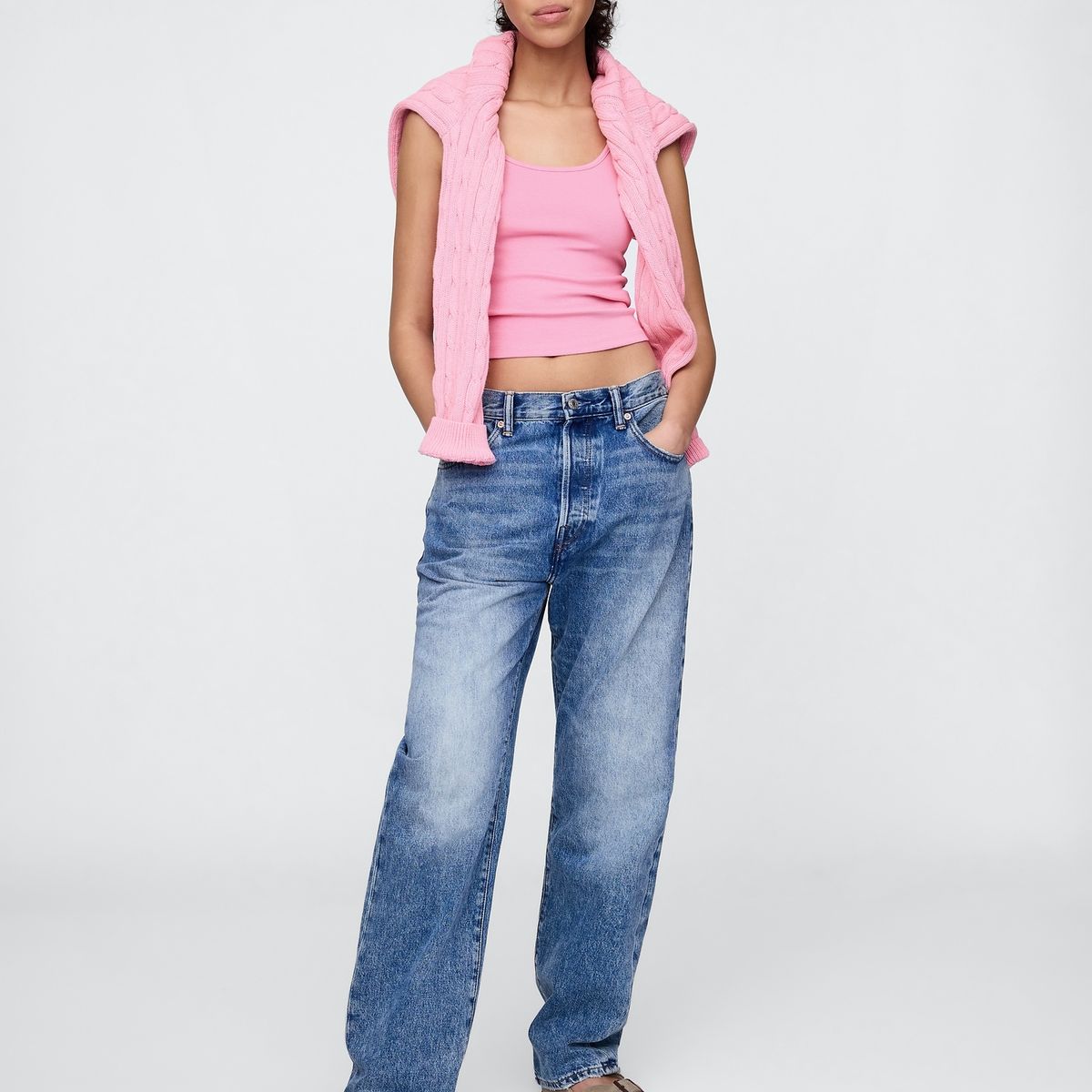 GAP - Polera Mujer Cropped Sin Manga Rosado Gap