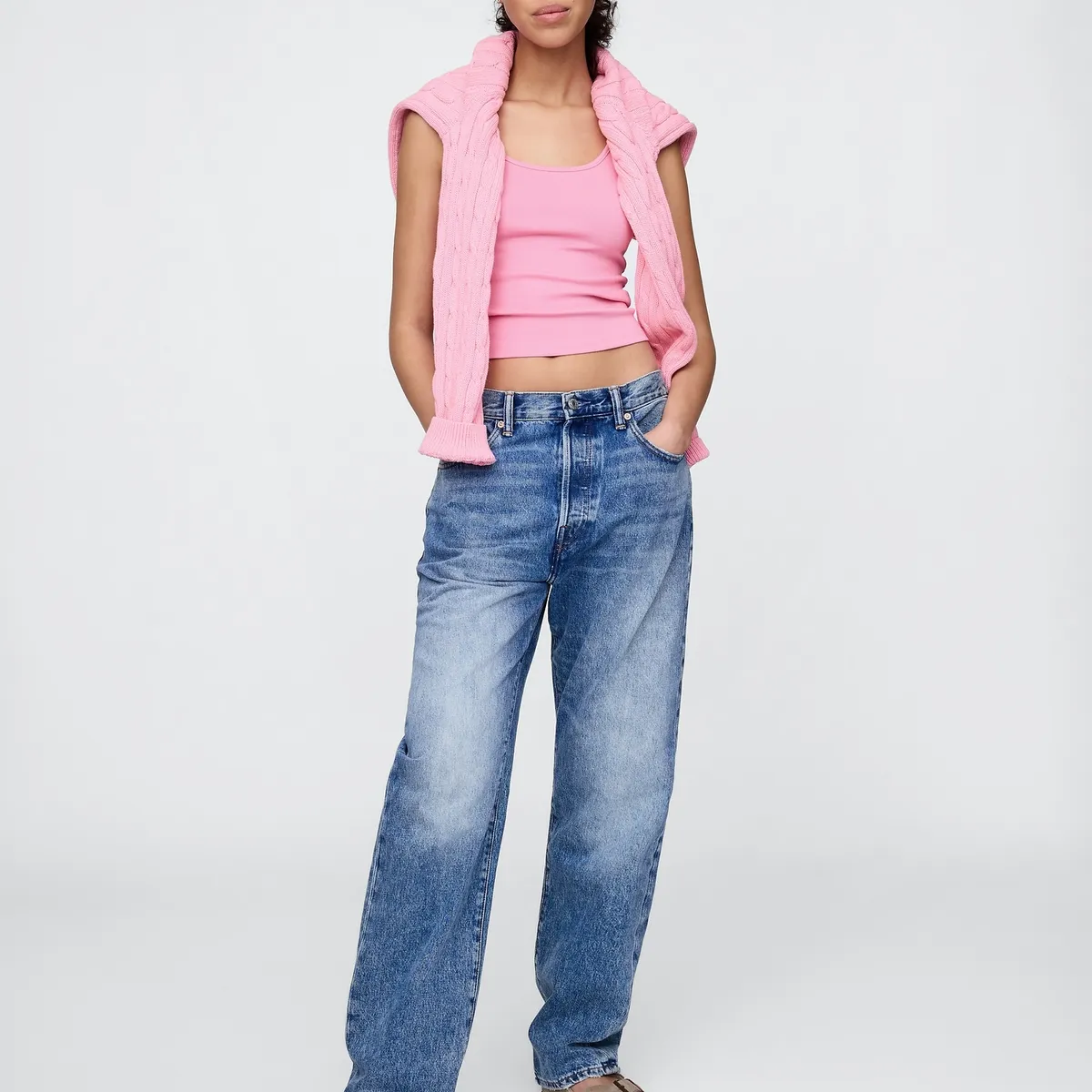 GAP - Polera Mujer Cropped Sin Manga Rosado Gap