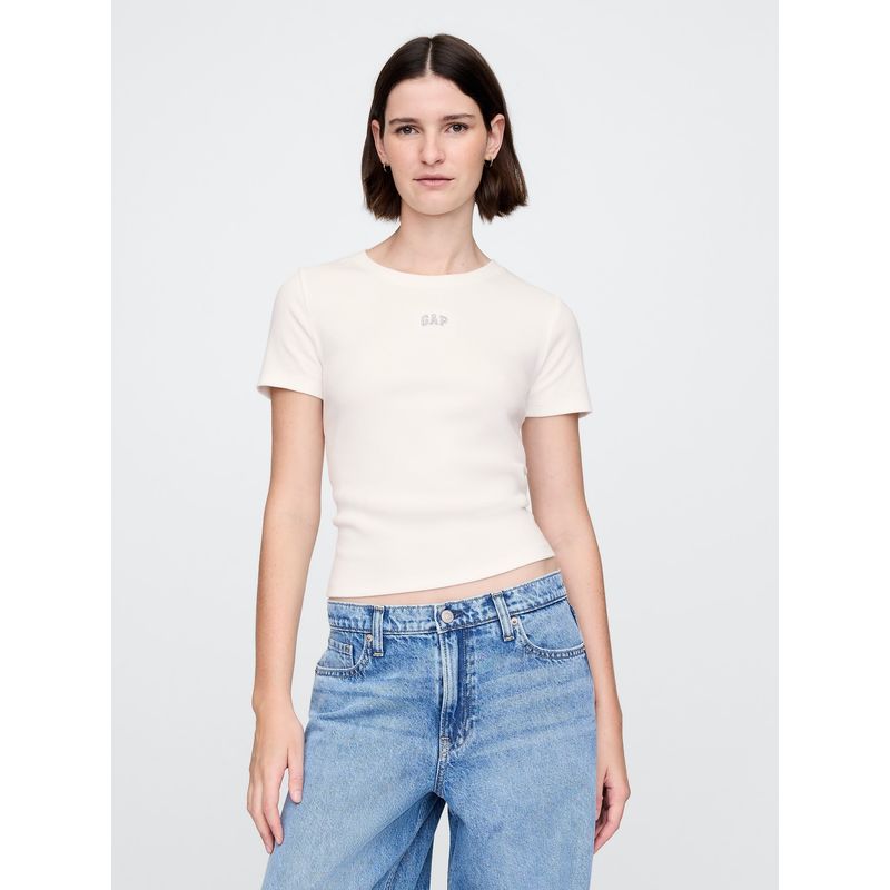 GAP - Polera Mujer Logo Cropped Manga Corta Blanco Gap