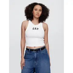 GAP - Polera Mujer Logo Ribbed Cropped Sin Manga Blanco