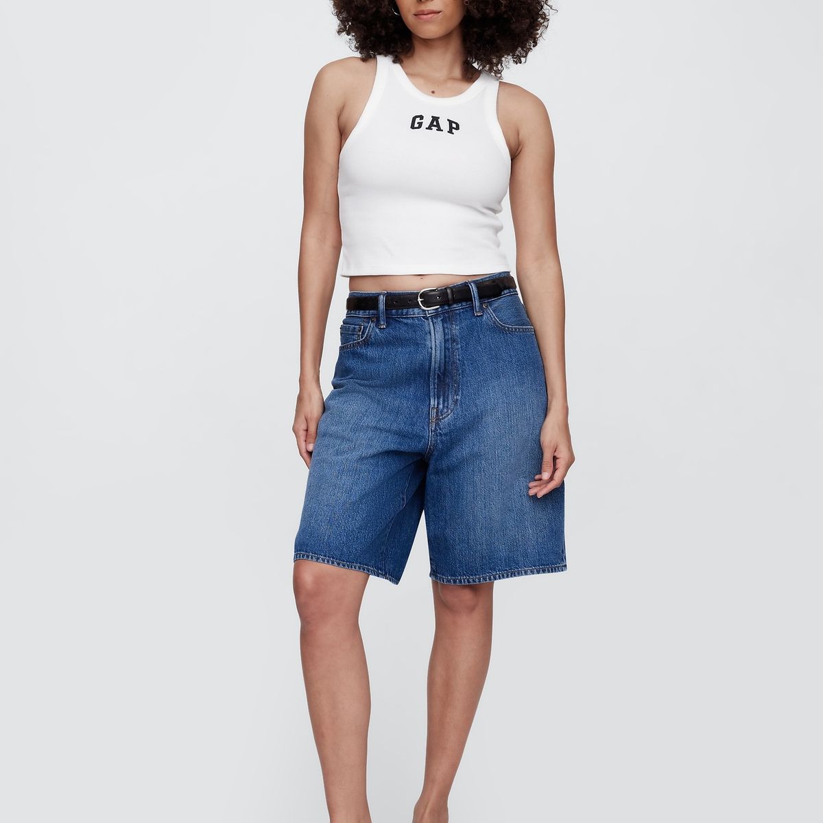 GAP - Polera Mujer Logo Ribbed Cropped Sin Manga Blanco Gap