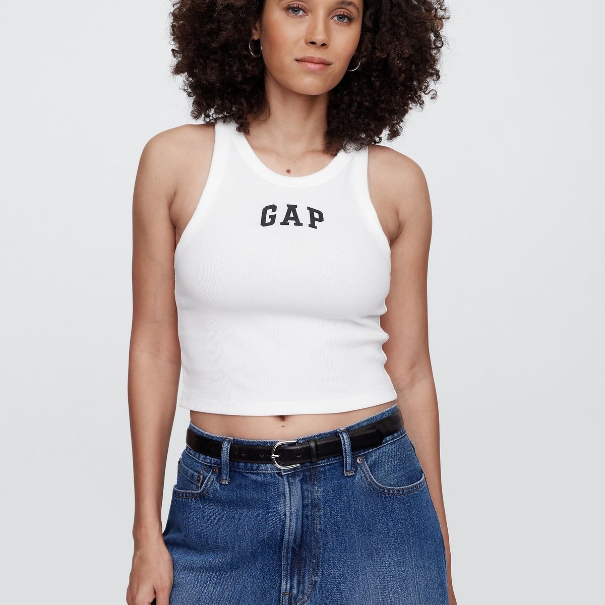 GAP - Polera Mujer Logo Ribbed Cropped Sin Manga Blanco Gap