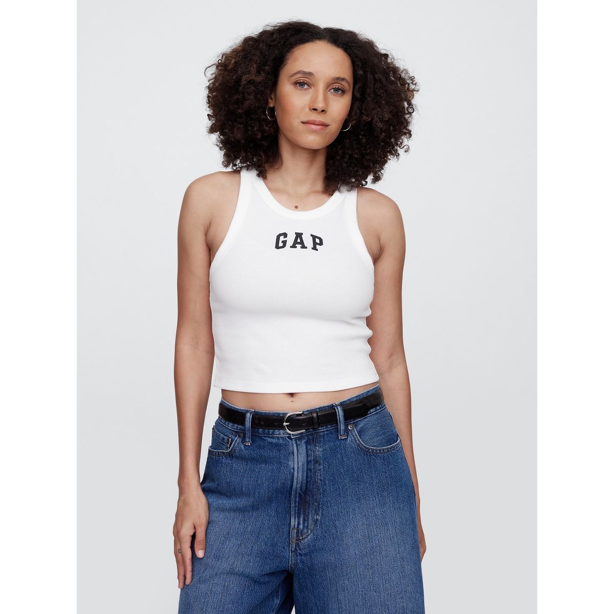GAP - Polera Mujer Logo Ribbed Cropped Sin Manga Blanco Gap