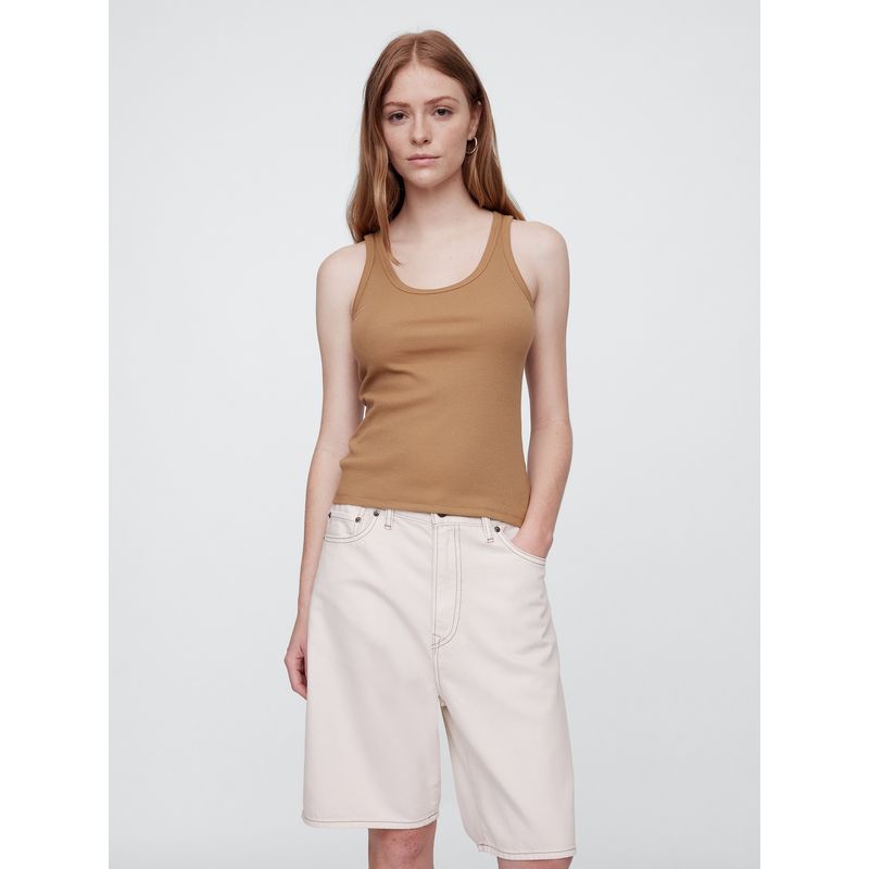 GAP - Polera Mujer Ribbed Scoop Sin Manga Café Gap