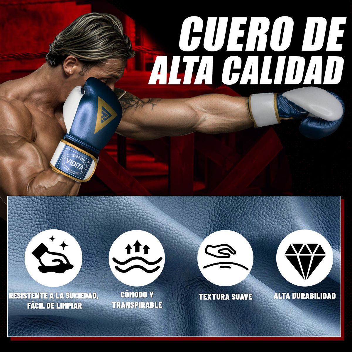 REBONEC - Guantes De Boxeo Profesionales Boxing Con Velcro 14oz Azul