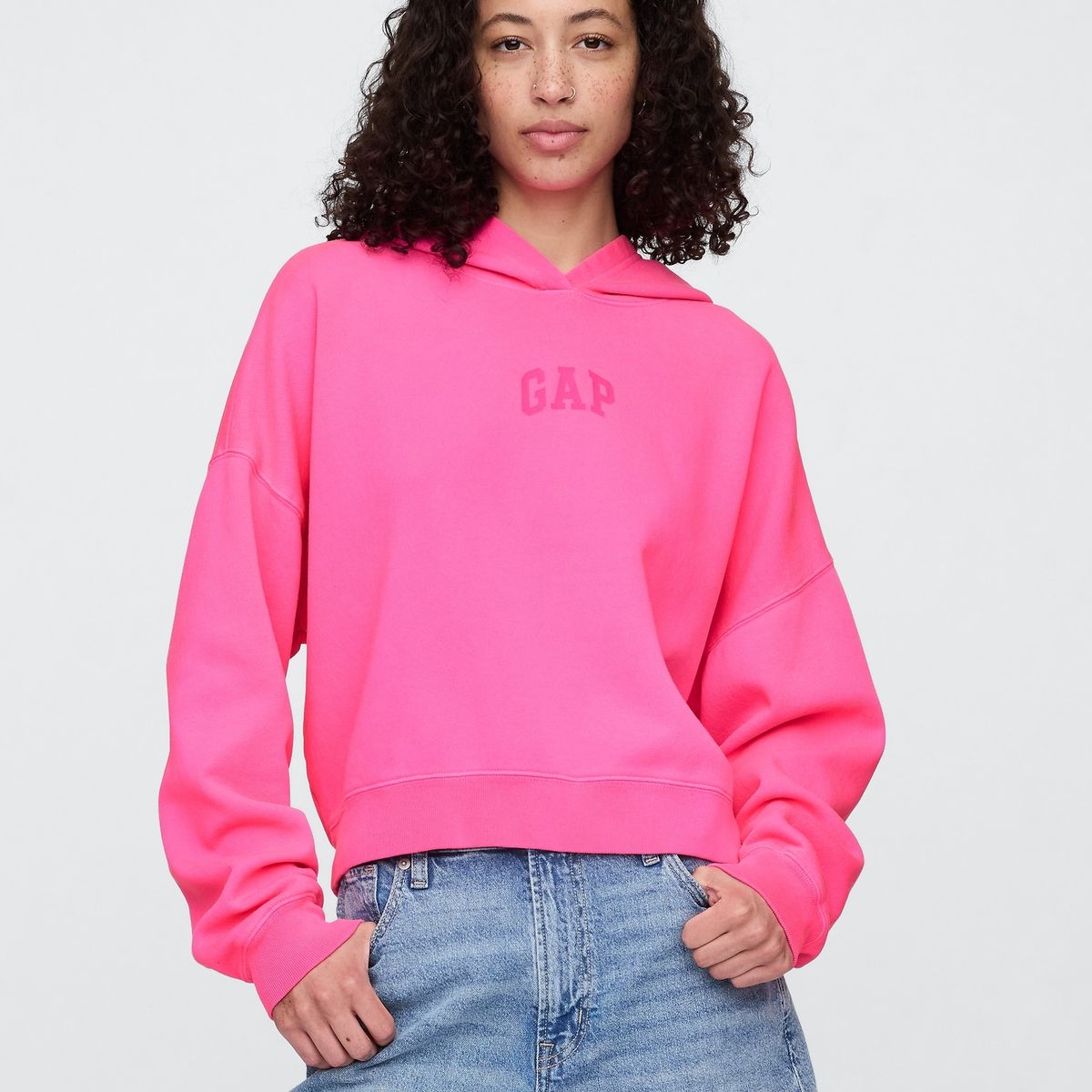 GAP - Polerón Mujer Logo Mini Cropped Sin Cierre Rosado Gap