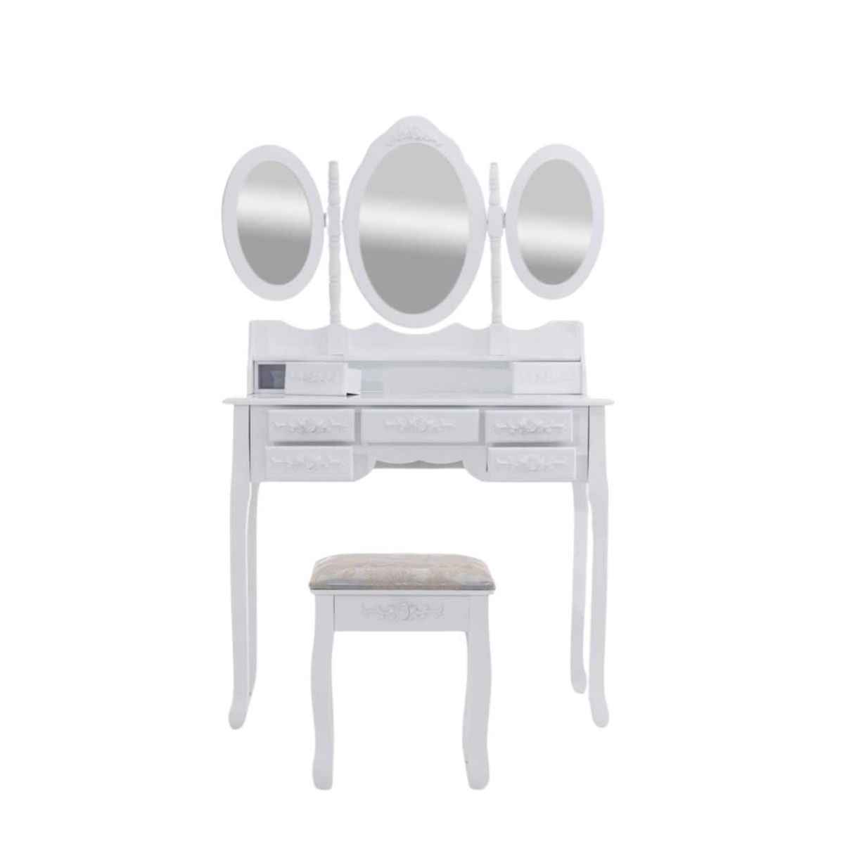 ITAHOME - TOCADOR MAQUILLAJE MADERA BANCA + 3 ESPEJOS OVALADO DANIELLA