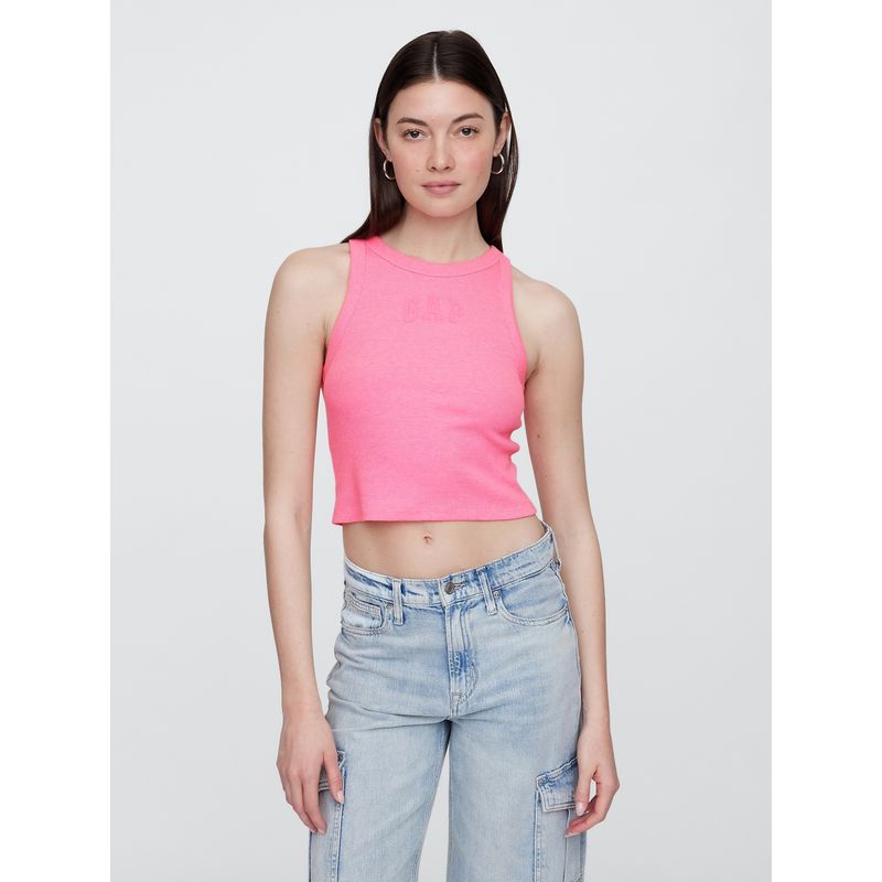 GAP - Polera Mujer Logo Ribbed Cropped Sin Manga Rosado Gap