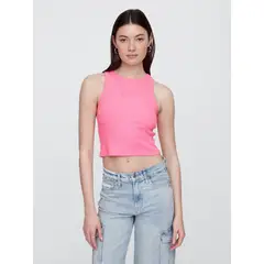 GAP - Polera Mujer Logo Ribbed Cropped Sin Manga Rosado