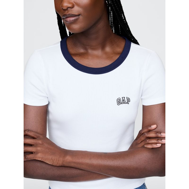 GAP - Polera Mujer Logo Ribbed Cropped Manga Corta Blanco Gap