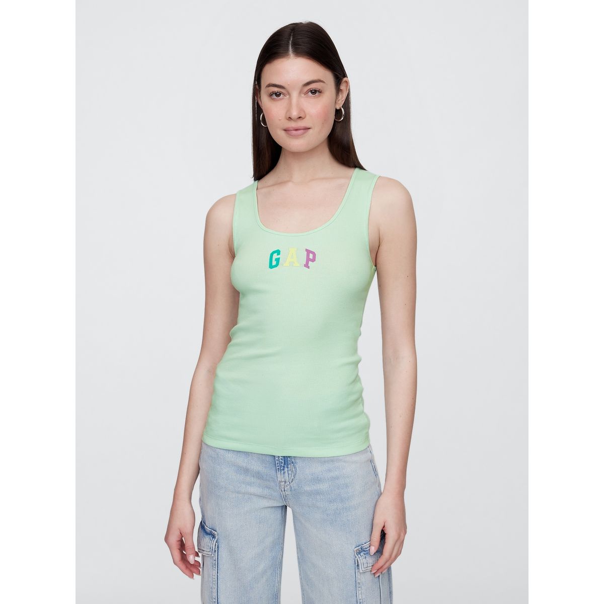 GAP - Polera Mujer Logo Rib V25 2 Sin Manga Verde Gap