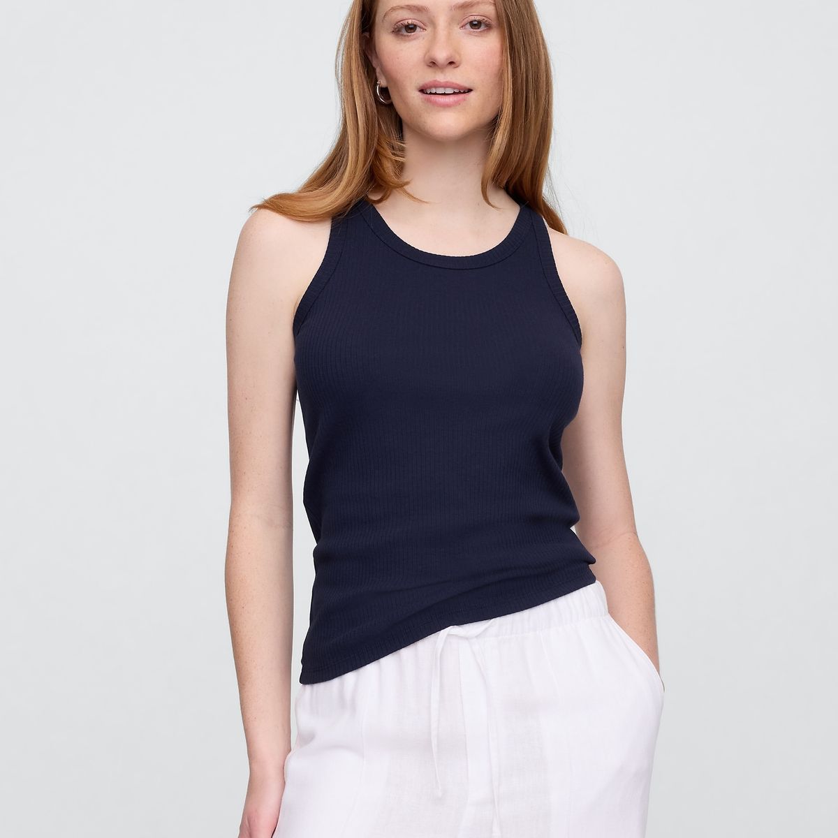 GAP - Polera Mujer High Neck Rib V25 Sin Manga Azul Gap