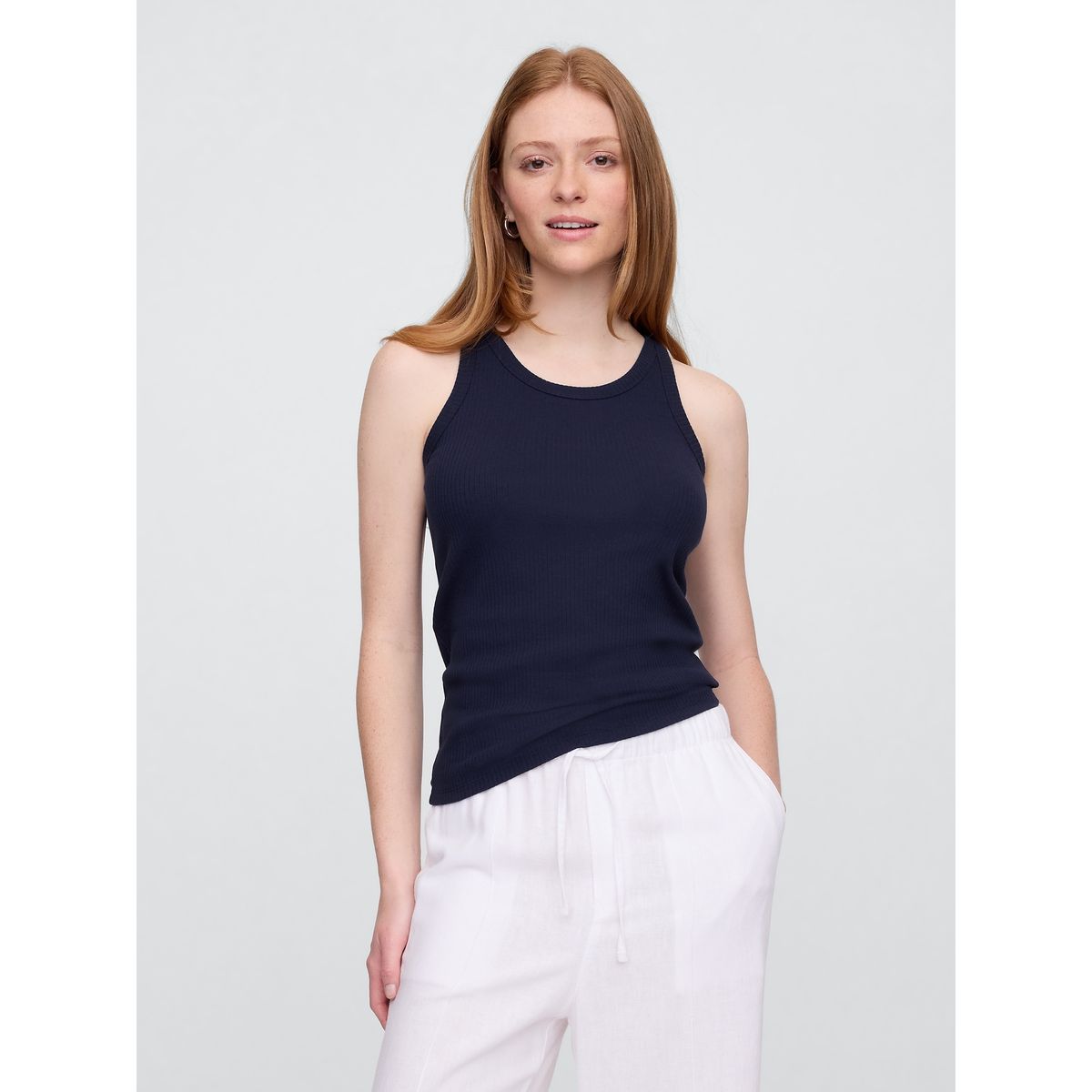 GAP - Polera Mujer High Neck Rib V25 Sin Manga Azul Gap