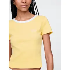 GAP - Polera Mujer Logo Ribbed Cropped Manga Corta Amarillo