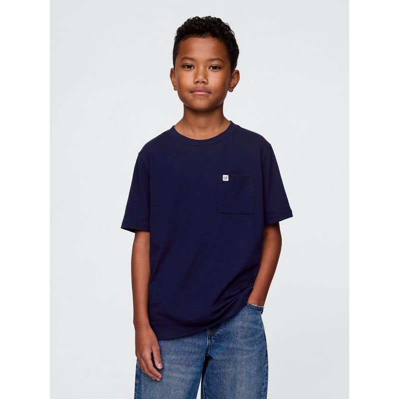 GAP - Polera Niño Pocket Logo Manga Corta Azul Gap