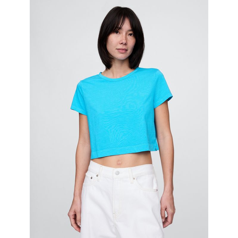 GAP - Polera Mujer Cropped Vintage Manga Corta Azul Gap