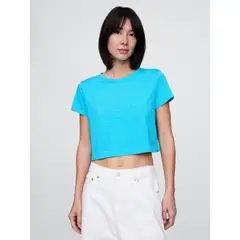 GAP - Polera Mujer Cropped Vintage Manga Corta Azul