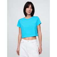 Polera Mujer Cropped Vintage Manga Corta Azul