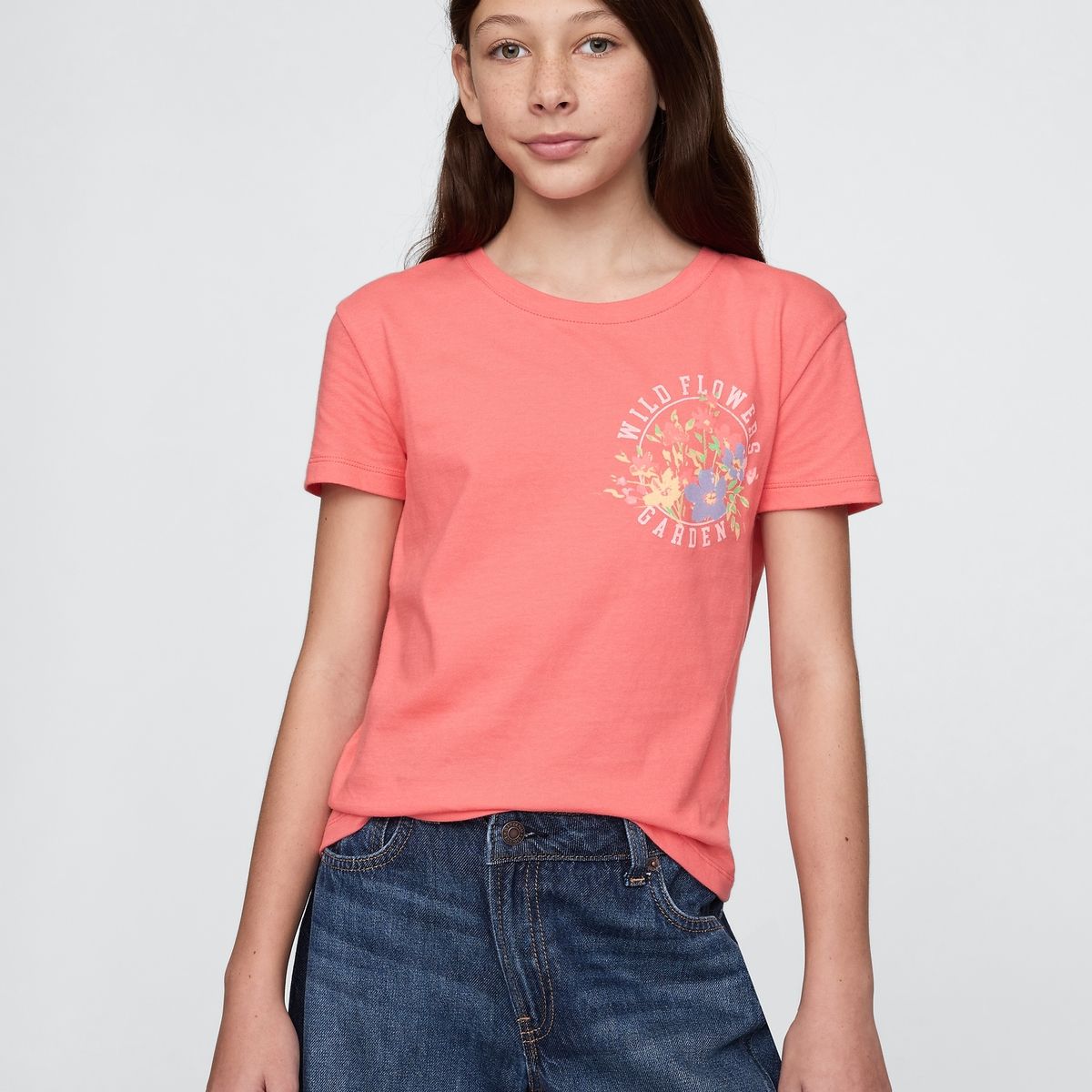 GAP - Polera Niña Wild Flowers Manga Corta Naranjo Gap