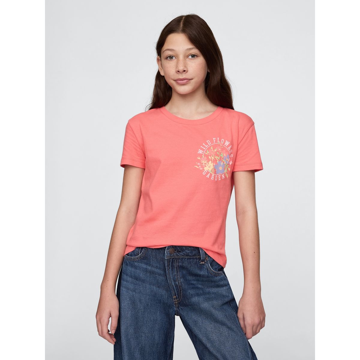 GAP - Polera Niña Wild Flowers Manga Corta Naranjo Gap