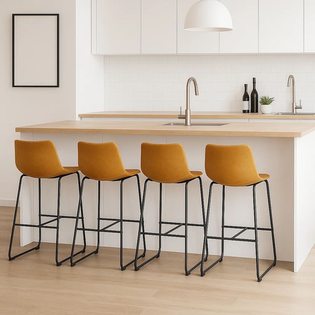 KLIK - Pack de 4 Taburetes de Bar Burgos de Cuero y Metal Industrial