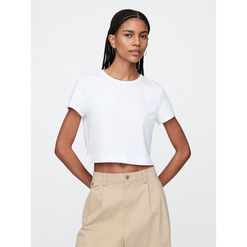 GAP - Polera Mujer Cropped Vintage Manga Corta Blanco Gap