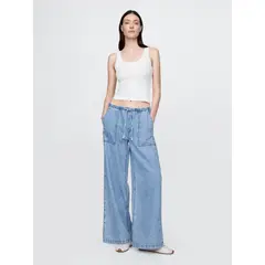 GAP - Pantalón Mujer Baggy Ultrasoft Light Celeste