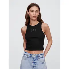 GAP - Polera Mujer Logo Ribbed Cropped Sin Manga Negro