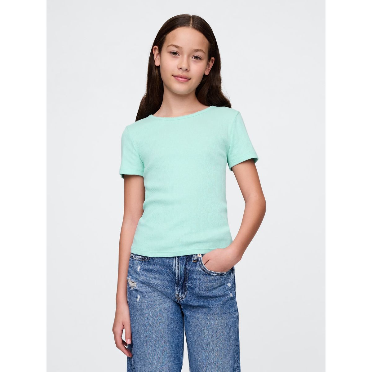 GAP - Polera Niña Gap Pointelle Manga Corta Verde