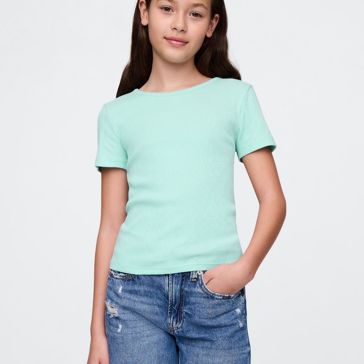 GAP - Polera Niña Gap Pointelle Manga Corta Verde