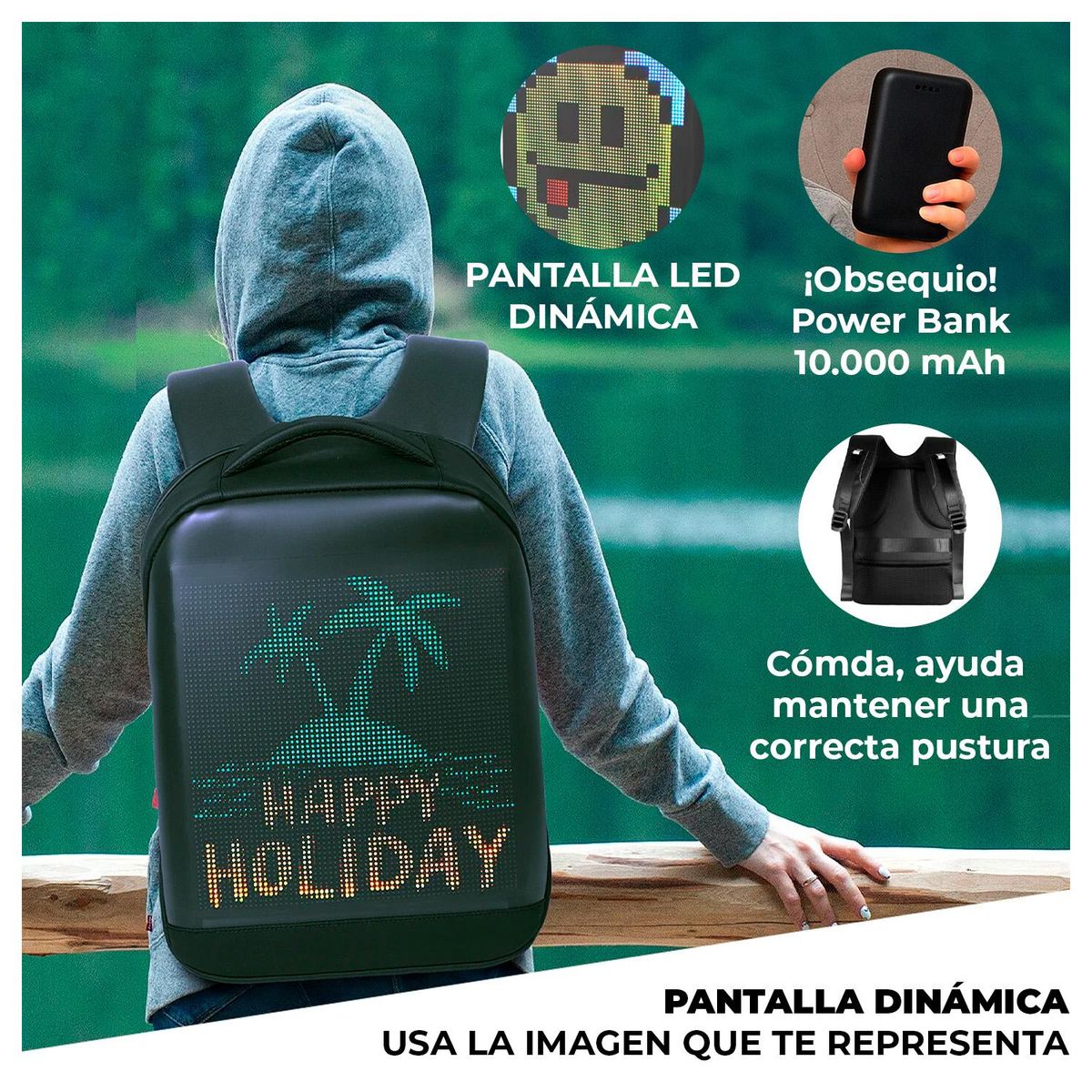 GLOBAL LATIN GROUP - Mochila Inteligente con Pantalla LED y Power Bank Expresa Tu Estilo