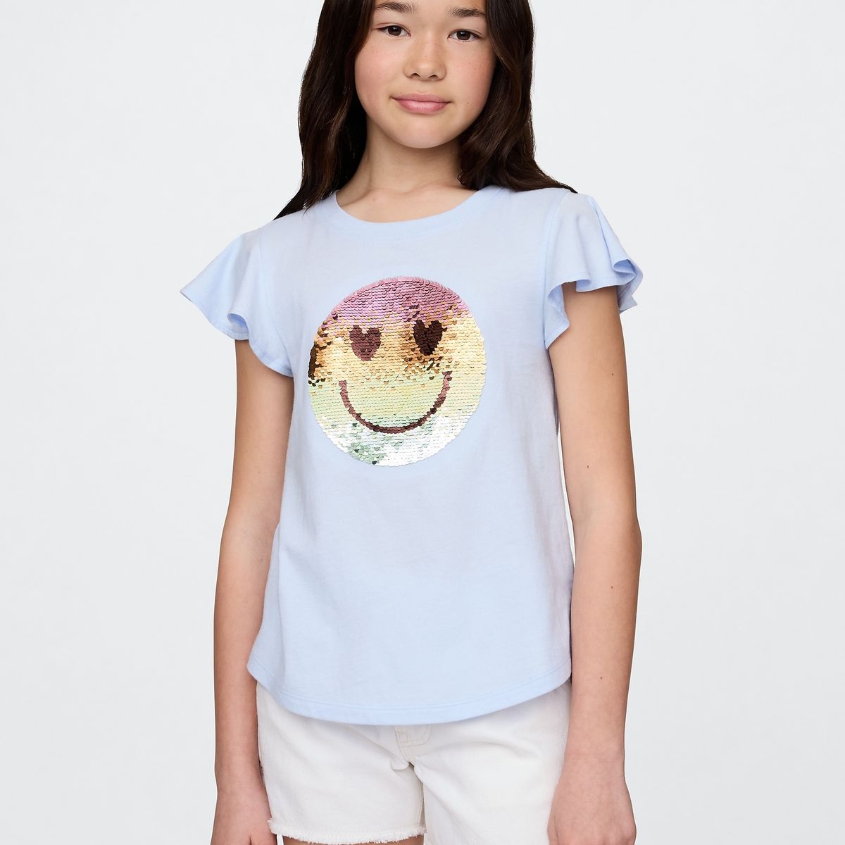 GAP - Polera Niña Flippy-Sequin Manga Corta Azul Gap
