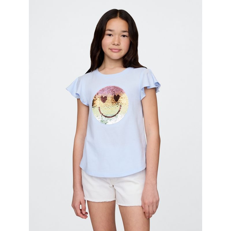 GAP - Polera Niña Flippy-Sequin Manga Corta Azul Gap