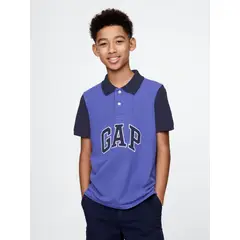 GAP - Polera Niño Piqué Colorblock Manga Corta Azul