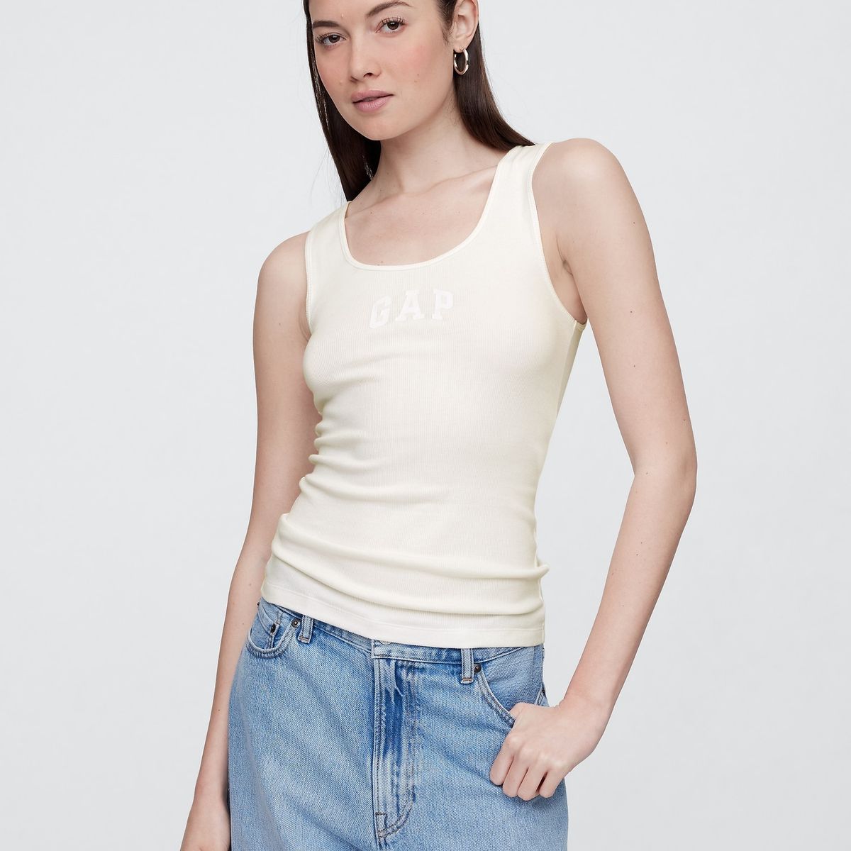GAP - Polera Mujer Logo Rib Sin Manga Blanco Gap
