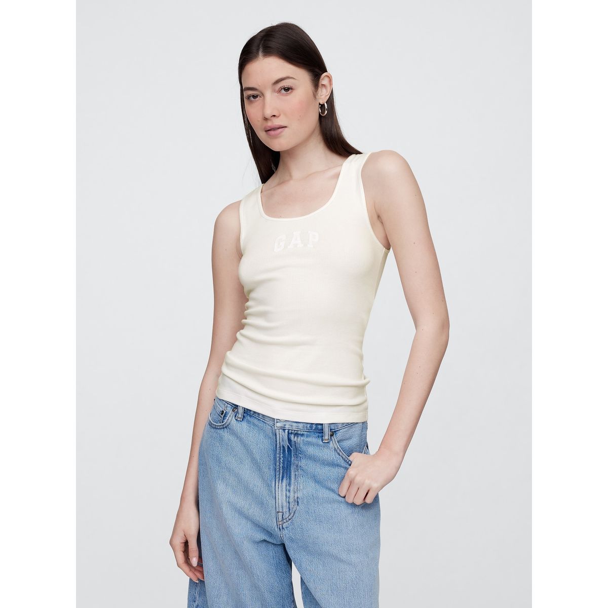 GAP - Polera Mujer Logo Rib Sin Manga Blanco Gap