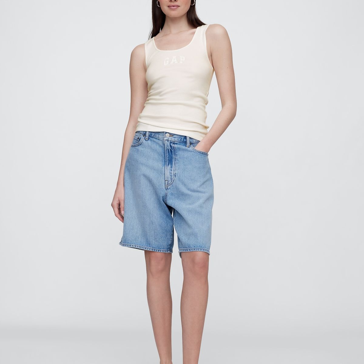 GAP - Polera Mujer Logo Rib Sin Manga Blanco Gap