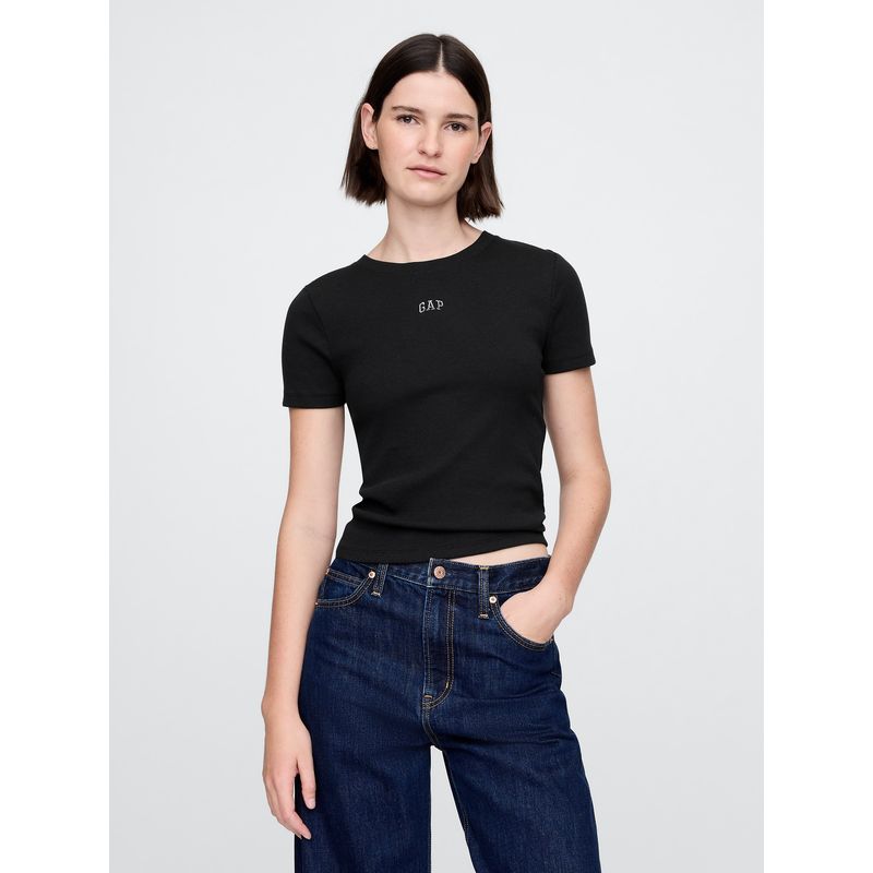 GAP - Polera Mujer Logo Cropped Manga Corta Negro Gap